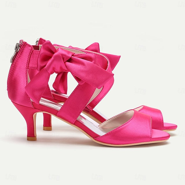 Bowknot Women's Bridal Wedding Kitten Shoes Heel Open