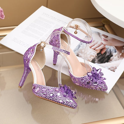 Purple Sandals Women's High – Rhinestone Heel Elegant