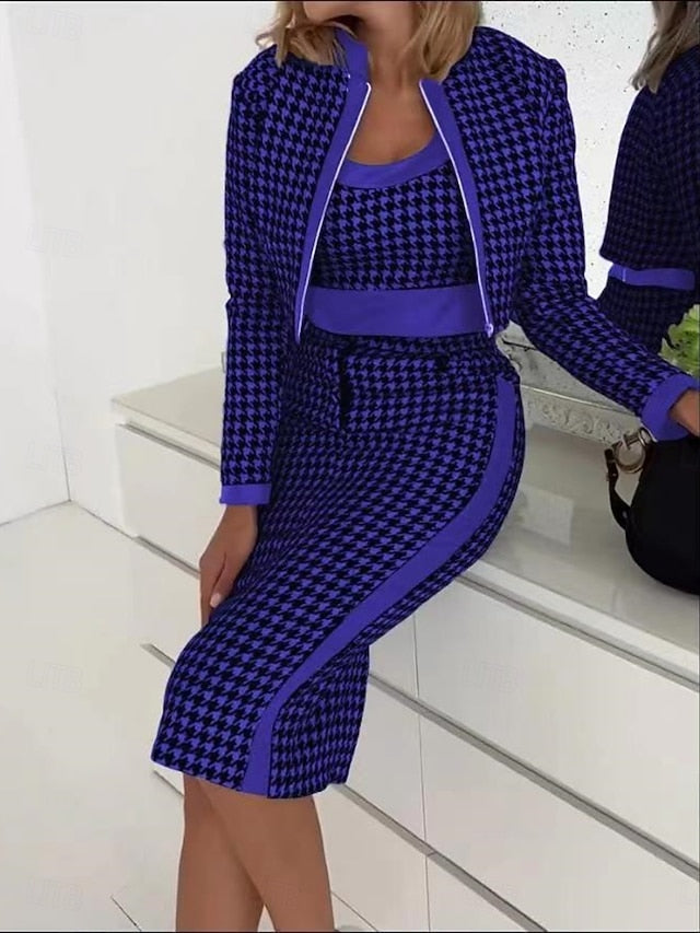 Women's Dress Set Sheath Dress Elegant Houndstooth Print