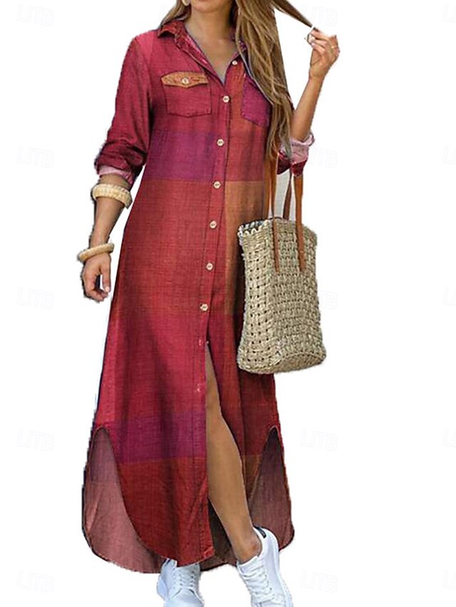 Women's Maxi Dress Shirt Dress Casual Dress Stylish Basic