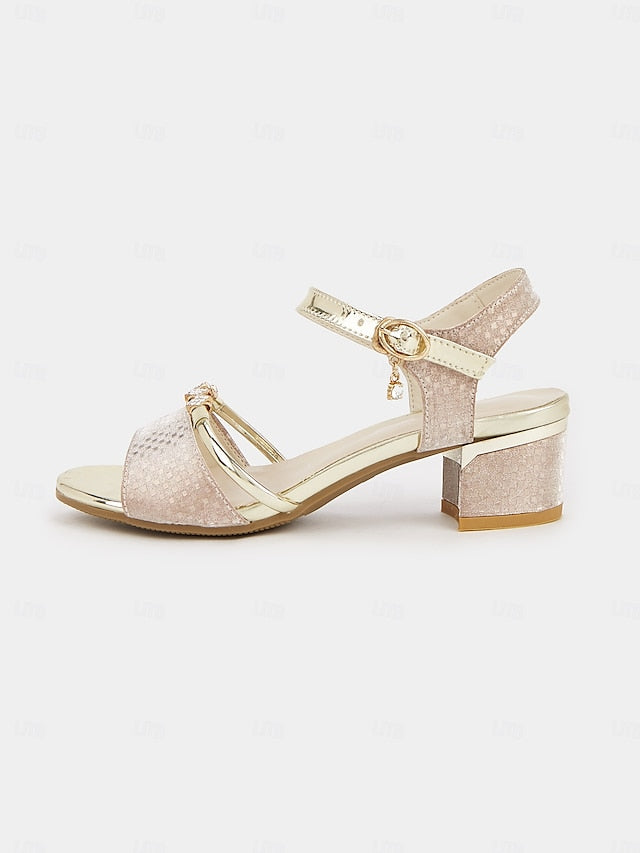 Gold Block Sandals for Rhinestone-Embellished – Heel Women