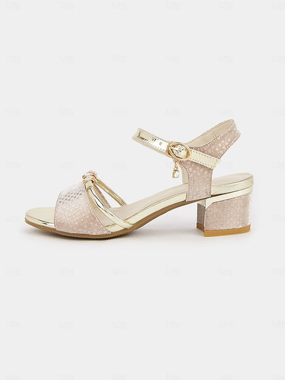 Gold Block Sandals for Rhinestone-Embellished – Heel Women