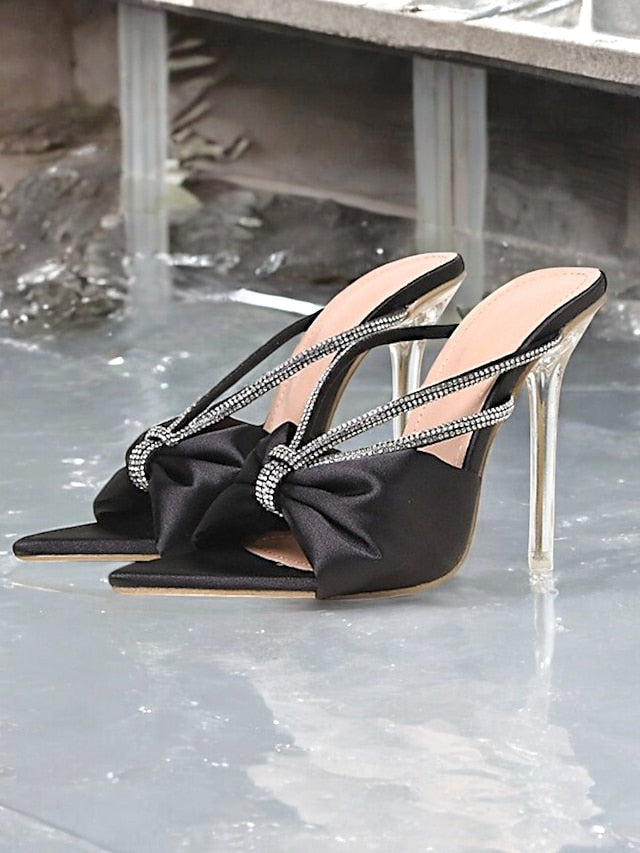 Pink Rhinestone Heeled Hot Satin Bow Women's – Sandals