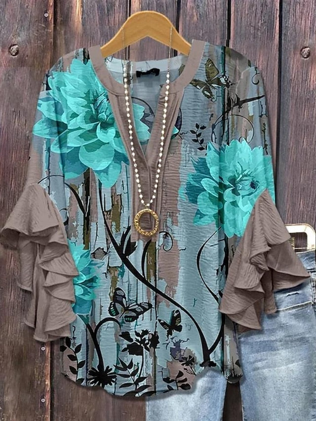 Women's Blouse V Neck Floral Graphic Paisley Bohemia