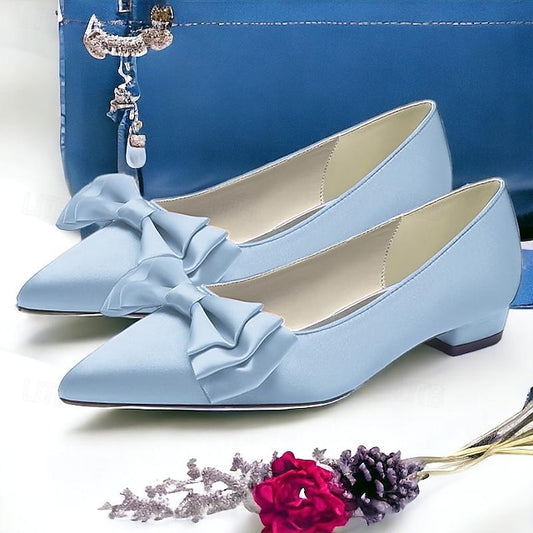 Bowknot Party Low Flats Pointed Shoes Wedding Heel Women's
