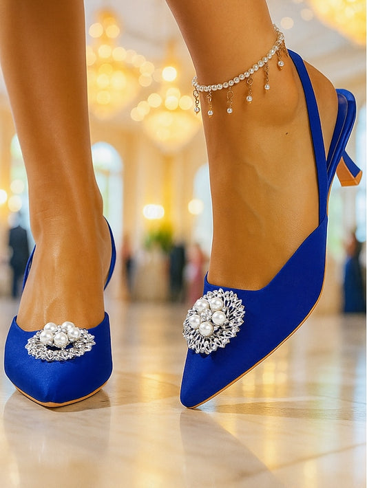 with Slingback Women's Pumps and Blue Satin Pearl