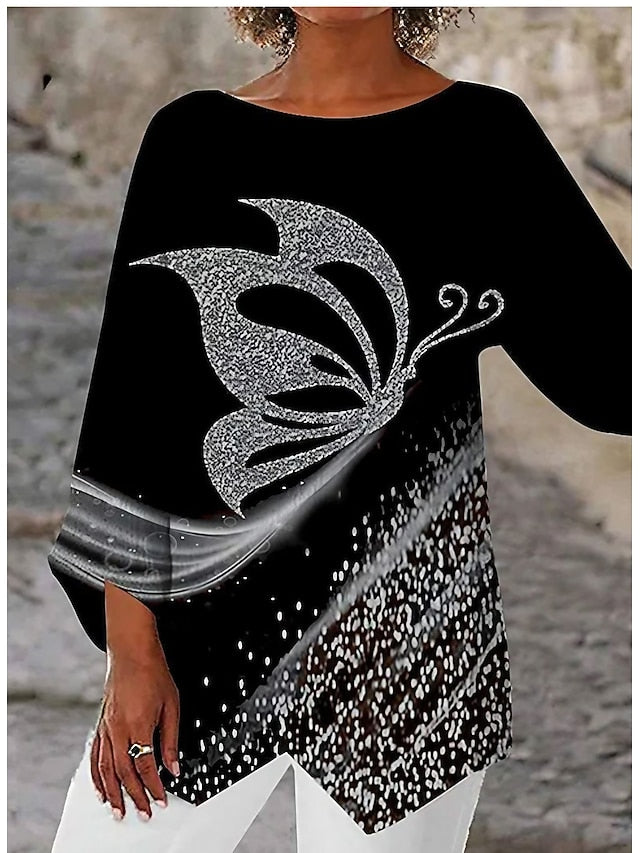 Women's Blouse Long Sleeve Asymmetrical Hem Chiffon Basic