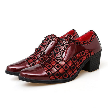 and Men's Block Shoes Oxford Black Red Leather Patent Heel
