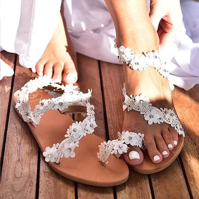 Sandals - White Women's Floral Beach Lace Wedding Perfect