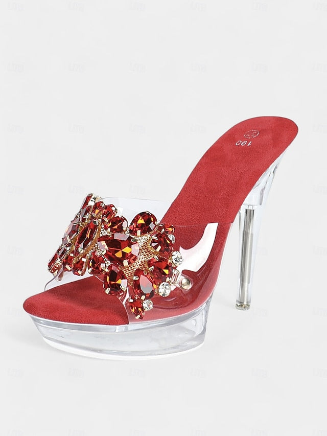 Clear Rhinestone Embellished Heels Women's – Platform