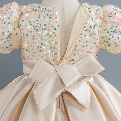 Sleeve Toddler Wedding Girls' Sequin Dress Party Short