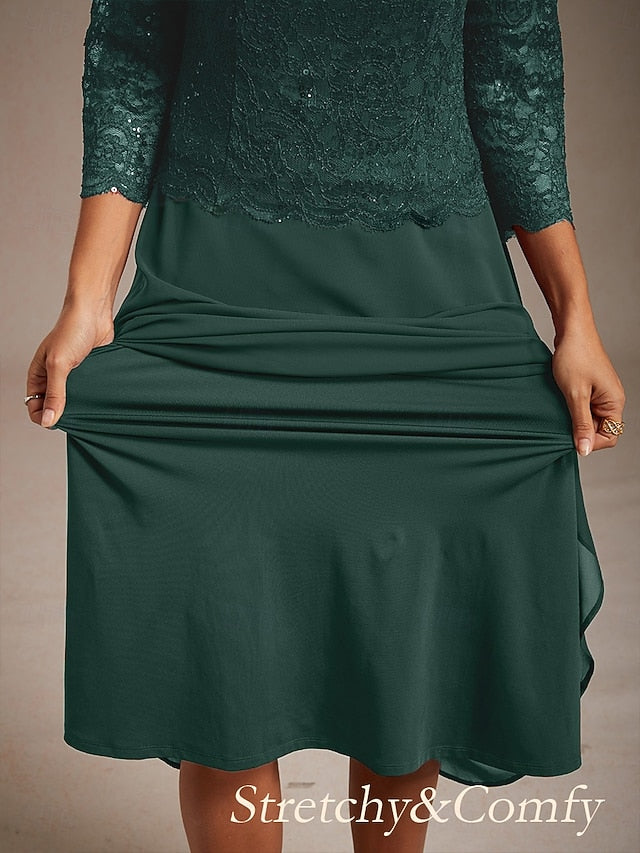 Women's Midi Dress Chiffon Dress Elegant Solid Color 3/4