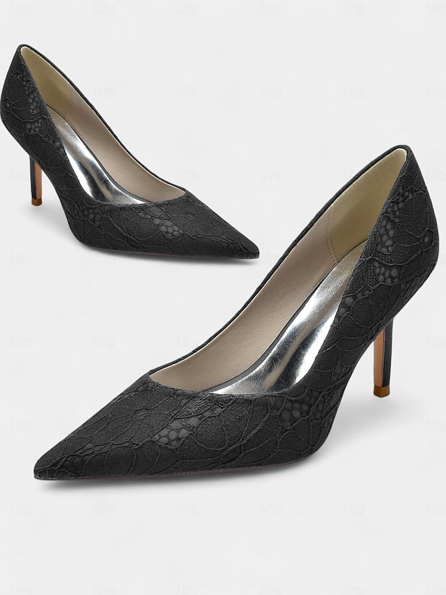 Women's Lace-Embroidered Pointed-Toe Stiletto Heels -