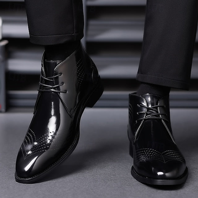 Leather Brogue Burgundy Glossy Faux Ankle Men's Wingtip