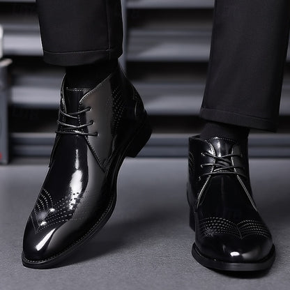 Leather Brogue Burgundy Glossy Faux Ankle Men's Wingtip