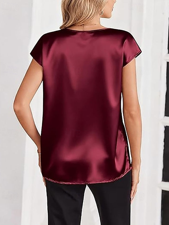 Women's Satin Shirt Blouse Plain Elegant Vintage Stylish