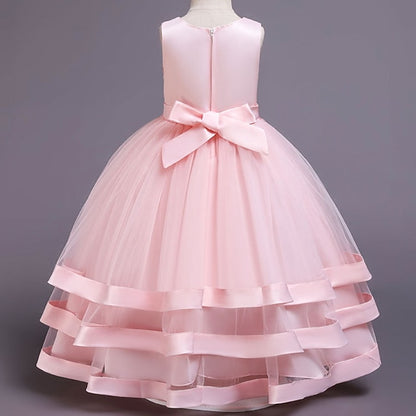Wedding Girls' Colored Solid Sleeveless Party Kids Dress