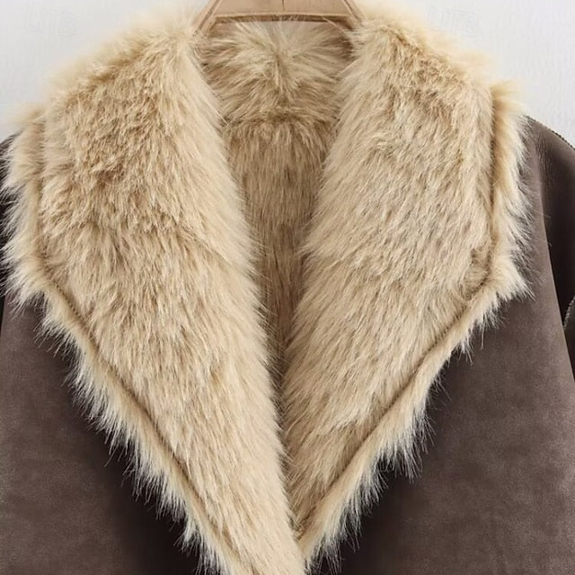 Warm Faux Fur Buttons Women's Comfortable Coat Pocket