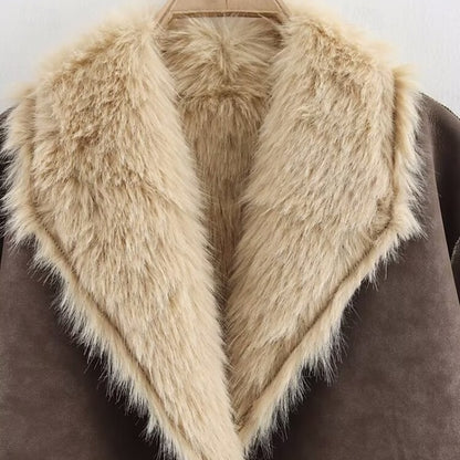 Warm Faux Fur Buttons Women's Comfortable Coat Pocket