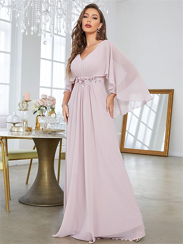 Mother Bride Elegant Dress V Neck the of Floor Party