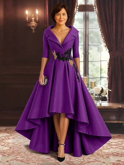 Mother Split A-Line High Bride the of Dress Black Elegant Red