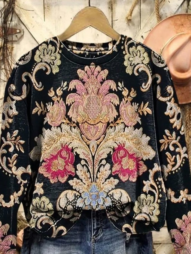 Women's Pullover Sweatshirt Floral Graphic Geometric Warm