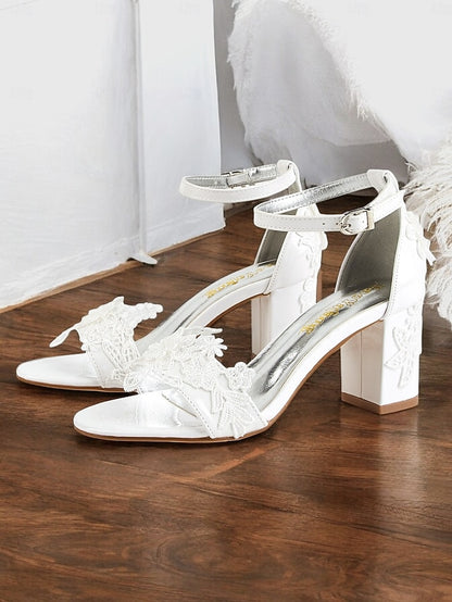Bridal Women for with Strap Heels - White Lace Ankle Open-Toe