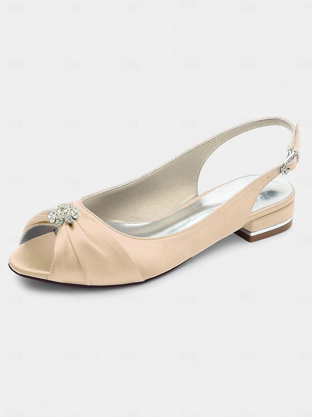 Women's Satin with Heels Crystal Slingback Wedding