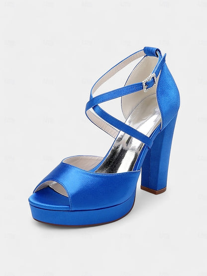 Heel and Women's Peep Platform Sandals High Toe Satin with