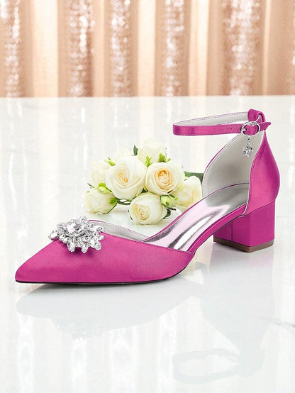 Burgundy Wedding Satin Women's with Shoes Block Heel