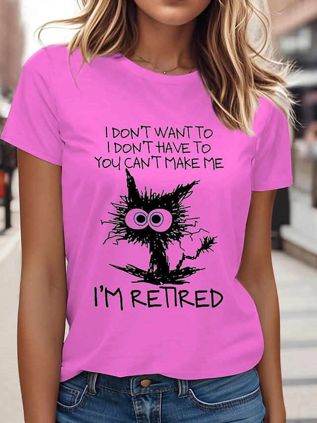 Women's T Shirt Retired Graphic Animal Letter Stylish