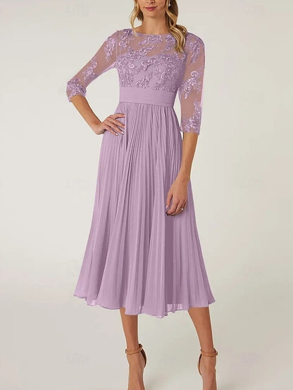 Mother Bride the Dress Neck Wedding Elegant Guest of A-Line Crew