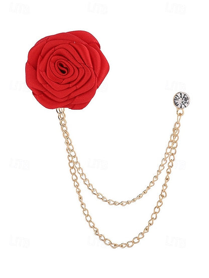 Chain – Lapel Red Men's Rose Pin with Gold Elegant