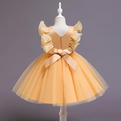 Solid Color Girls' Dress Sequin Flower Kids Party