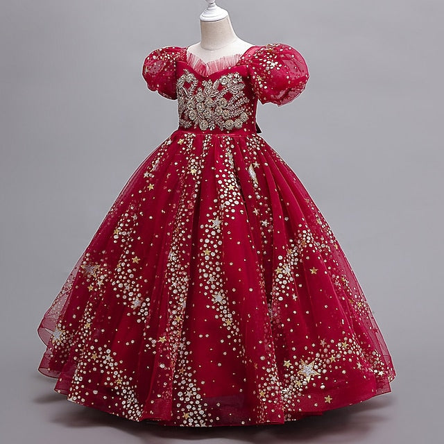 Short Dot Flower Girls' Dress Kids Party Polka Star