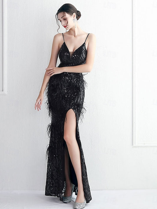 Mermaid / Trumpet Floor Length Prom Dresses Elegant Sleeveless V