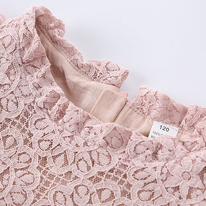 Girls' Party Color Kids Short Dress Solid Sleeve