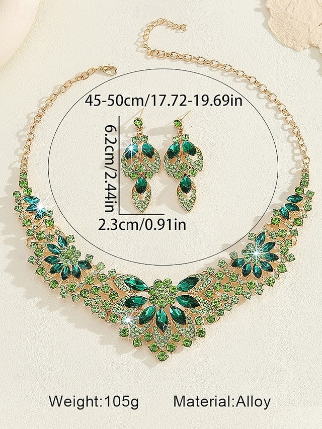 Green Crystal Elegant Statement Set Jewelry Necklace –