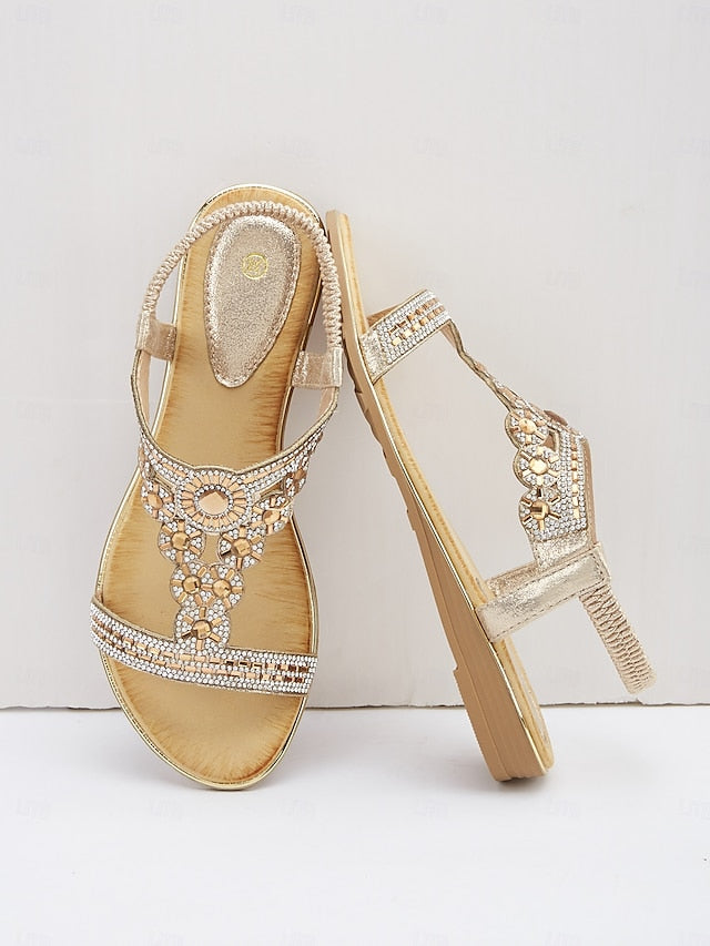 – T-Strap Elegant Embellished Sandals Women's Rhinestone