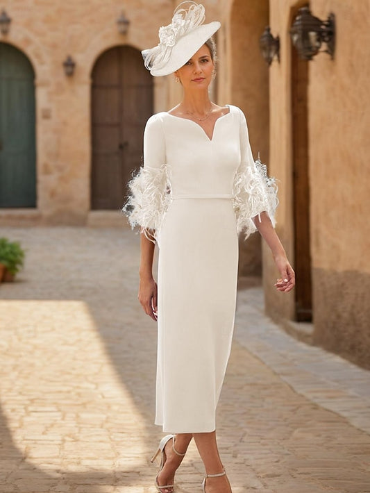 Guest V Bride Wedding of Mother Dress Neck Elegant Sheath the