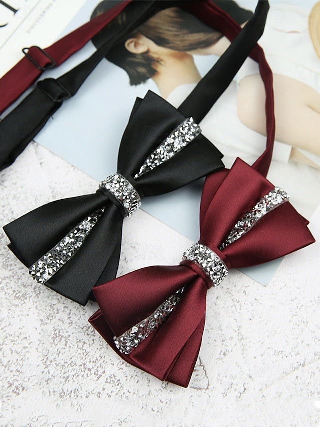 with Crystal Embellishment Bow Burgundy Tie – Satin Elegant