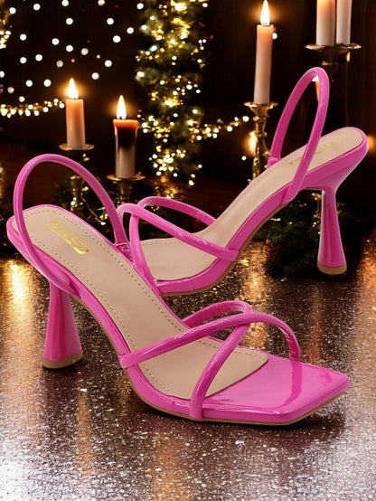 Square Beige Strappy – Toe with Design Sandals Heeled