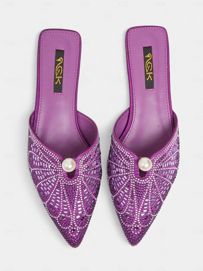 Women's - Detail Mules Rhinestone Glamorous Pearl Gold with