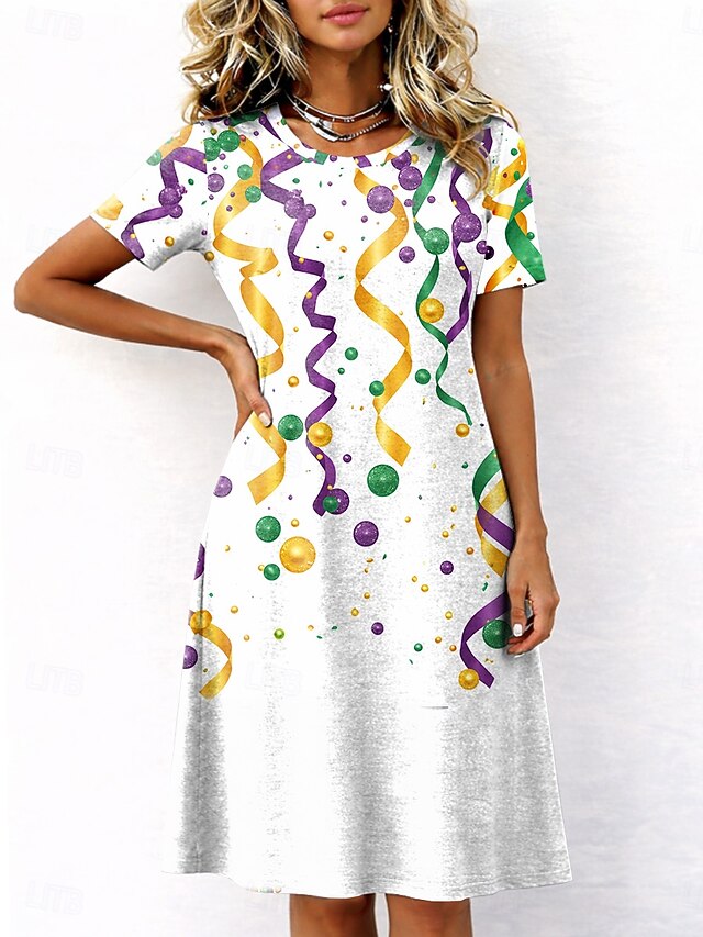 Carnival Mardi Gras Women's Midi Dress T Shirt Dress Tee