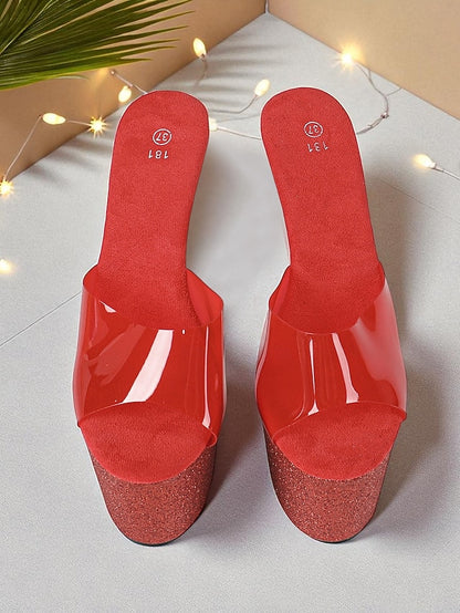 Red Stiletto Heels Women's Platform Glitter
