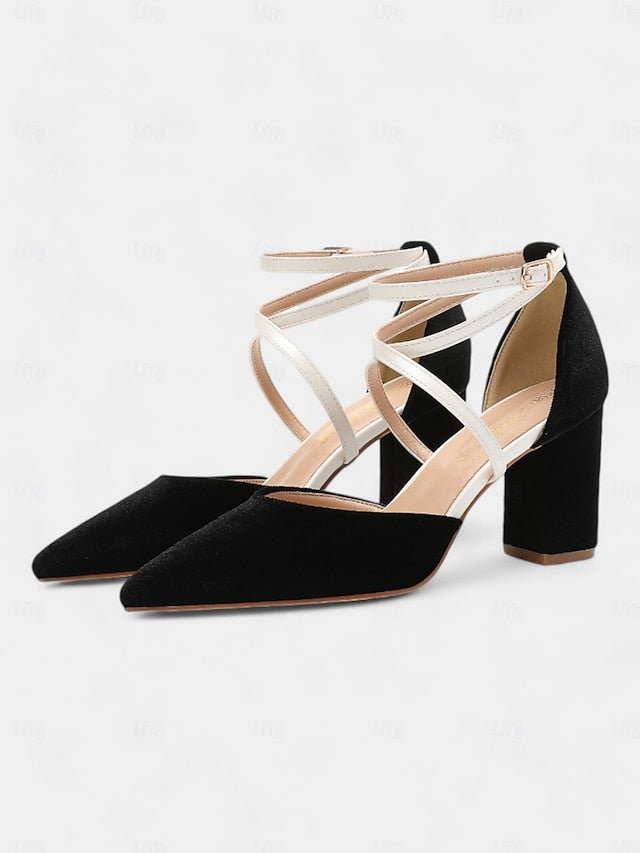 Strap Women's Heels Ankle Suede Two-Tone - Elegant Chic