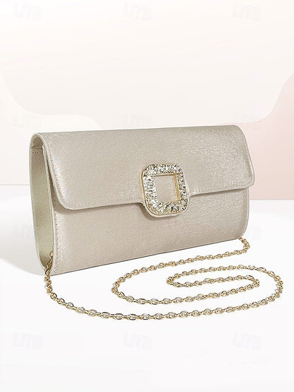 Rhinestone Women's White Elegant Buckle with Clutch - Satin