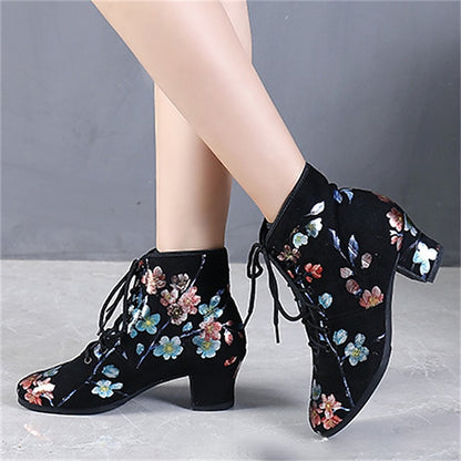 Women – Low Black for Comfortable Dance Shoes Lace-up Floral