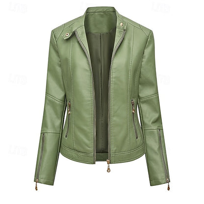 Women's Faux Zipper Comfortable Jacket Leather Pocket