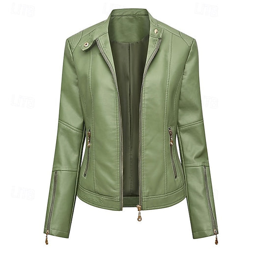 Women's Faux Zipper Comfortable Jacket Leather Pocket